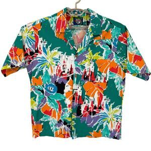 Hula Moon Vintage Mens Graffiti Hawaiian Button Down Shirt 90s Size Large
